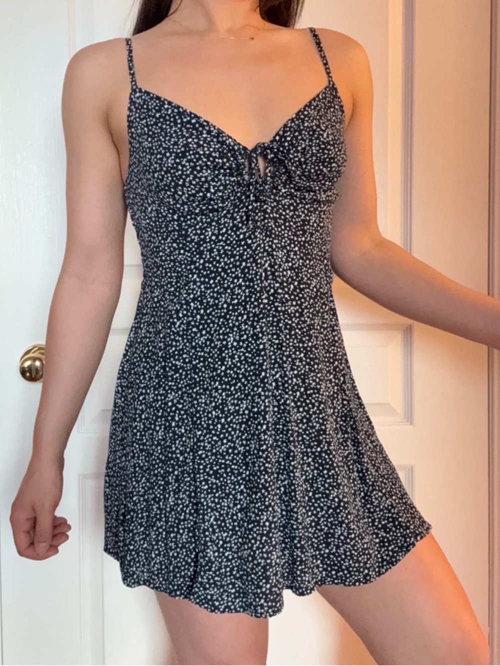 Spaghetti Strap Mini Dress in Dark Blue Floral